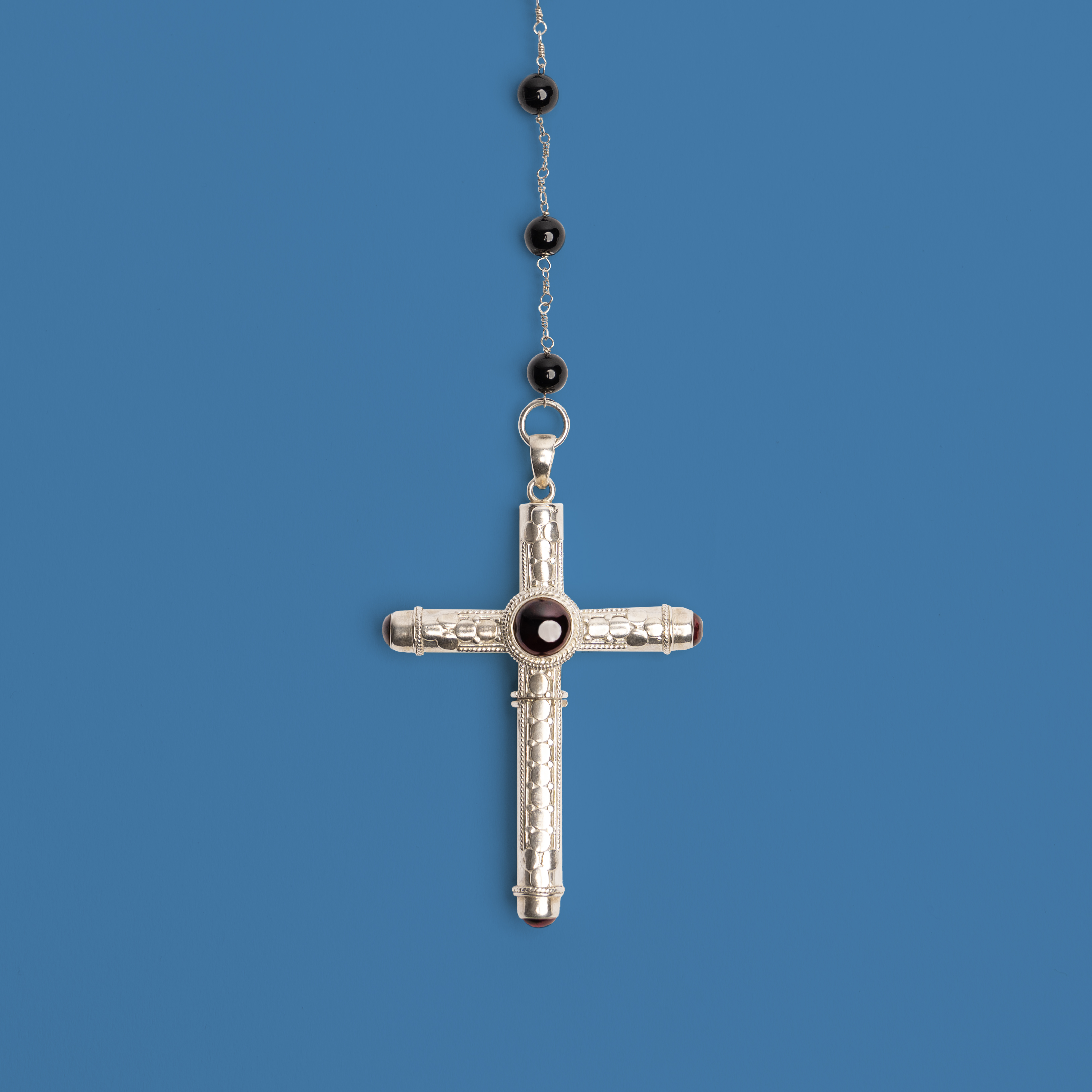 Cruel Intentions Silver Rosary - Garnet