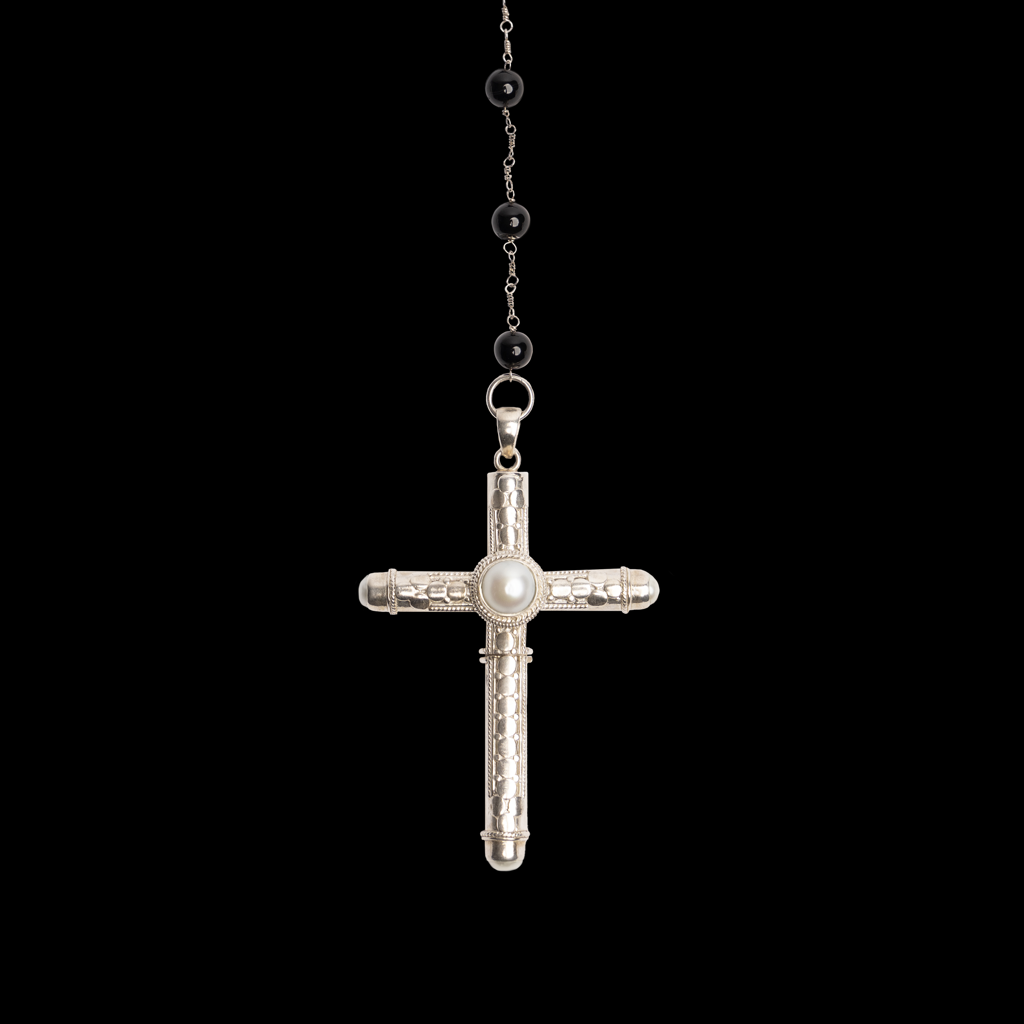 Cruel Intentions Silver Rosary - Onyx