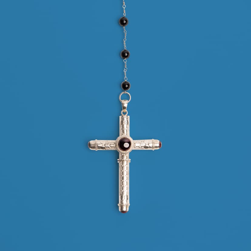 Cruel Intentions Silver Rosary - Garnet